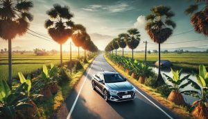 dịch vụ thuê xe 4 chỗ cái răng cần thơ- xe 4 chỗ Bích Long đang chạy trên đường miền Tây