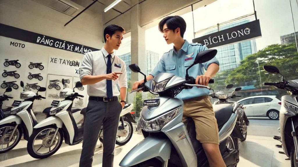 dịch vụ thuê xe máy cần thơ giá rẻ bích long đang giao xe cho khách