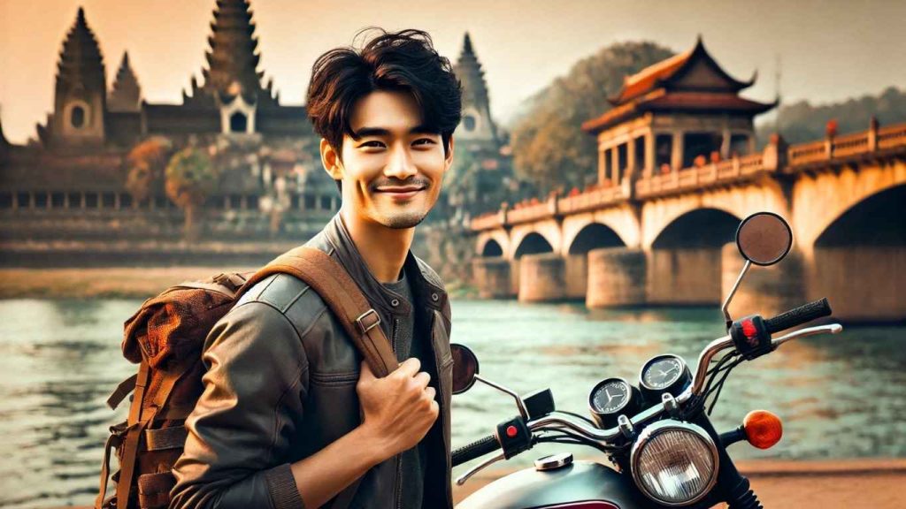 khách hàng chụp ảnh bên dịch vụ cho thuê xe máy ninh kiều