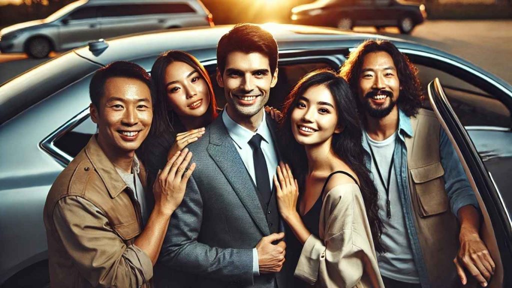 khách hàng vui vẻ chụp hình lưu niệm cùng tài xế bao xe 7 chỗ giá rẻ cần thơ bích long