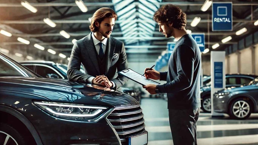 khách hàng kiểm tra xe trước khi thuê xe 4 chỗ 7 chỗ tự lái tại cần thơ.