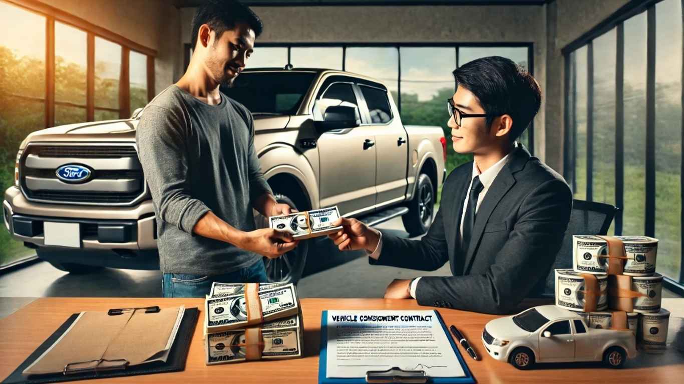 khách hàng nhận tiền mặt từ việc kiếm tiền từ xe bán tải nhàn rỗi của Bích Long