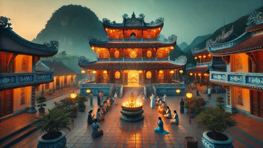 thuê xe sân bay cần thơ đi miếu bà châu đốc an giang với cảnh miếu bà lúc hoàng hôn